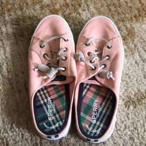 Woman’s Sperry slip on sneakers size 8 , peach salmon color